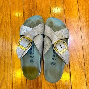 Birkenstock Siena Washed Metallic Rose Gold Leather Big Buckle size 36